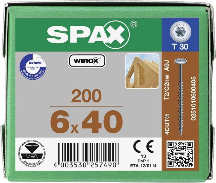 Produktbild Spax HI.FORCE Tellerkopf Schraube 6,0 x 40 mm 200 Stk. ( 0251010600405 ) Torx T-Star Plus T30 (200 Schrauben pro Stück)