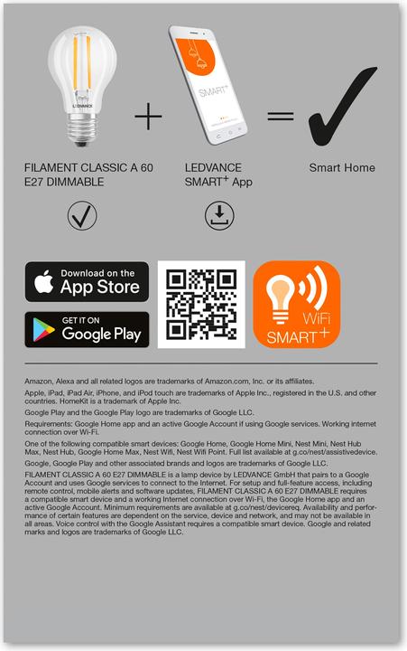 Produktbild Ledvance Smart+ Wifi Filament Classic (E27, 5.50 W, 806 lm, 1 x, E)