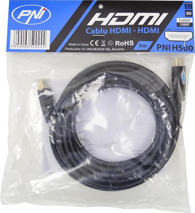 Immagine prodotto PNI Cavo HDMI H500 ad alta velocità 1,4 V, maschio-maschio, Ethernet, placcato oro, 5 m (5 m, HDMI)