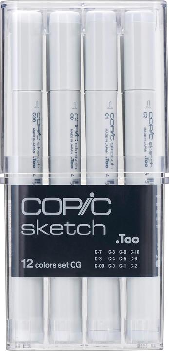 Copic Marker sketch, 12er Set "Graut”ne CG" (Grau, 3 mm, 12 x)