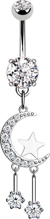 Produktbild Star Piercing Banane silber mit zwei Kugeln Kristall silber Anhänger Mond und Sterne (Messing, Chirurgenstahl 316L)