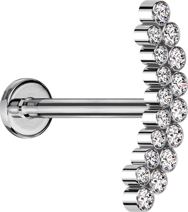 Actual product image Star Piercing Micro Labret internal thread silver double row curved crystals silver (without brass, Titanium G23)