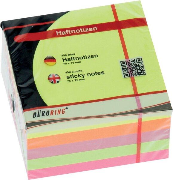 Produktbild Büroring Haftnotiz-Würfel, FSC, 75 x 75 mm, neon, 450 Blatt (75 x 75 mm)