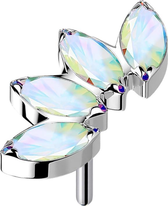 Produktbild Star Piercing Threadless silber Fächer mit vier Kristallen multicolor (ohne Messing, Titan G23)