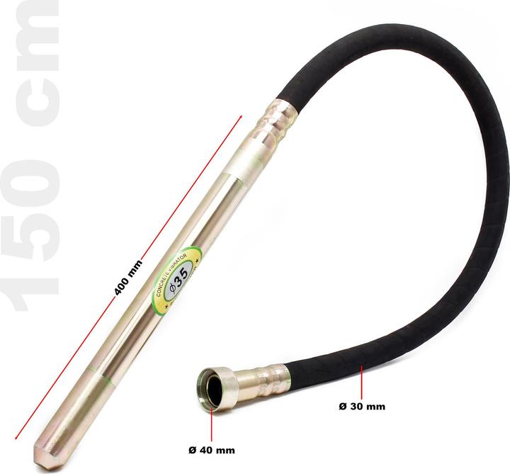 Produktbild Wiltec Rüttelflasche Ø35mm 150cm flexible Welle Betonrüttler Innenrüttler Handrüttler