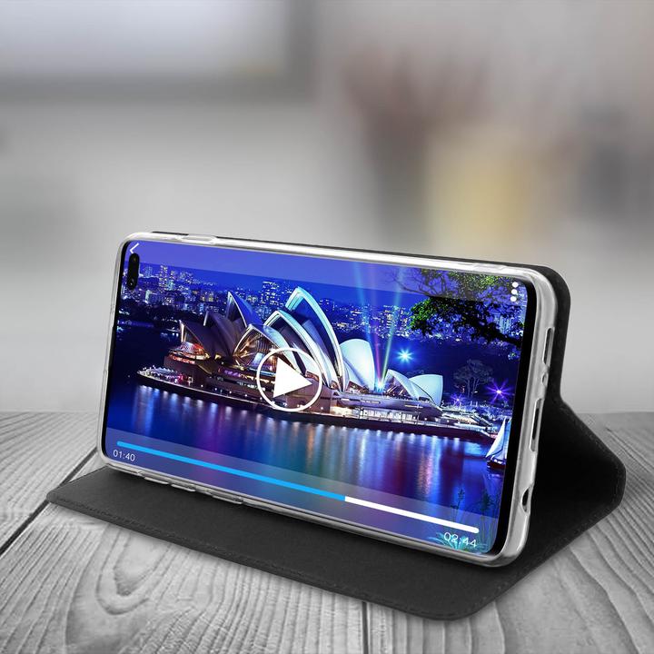 Produktbild Akashi Flip Cover Geldbörse mit Standfunktion für Samsung Galaxy S10 – Schwarz (Samsung Galaxy S10)