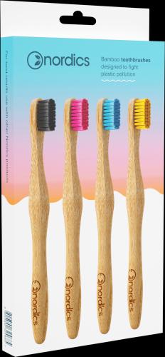 Nordics Eco Toothbrushes Bamboo - Economy Pack - 4x Adults (Soft, 4 x)