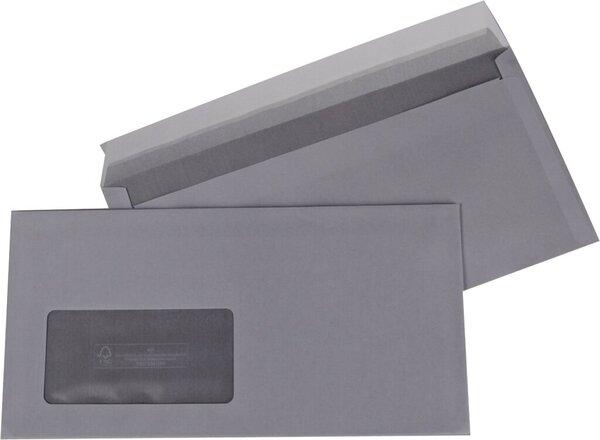 Produktbild Büroring Briefumschlag DIN lang, mit Fenster, haftklebend, weiss, 80g/qm, grauer Innendruck, FSC, 1000 Stück (DL, 1000 x)