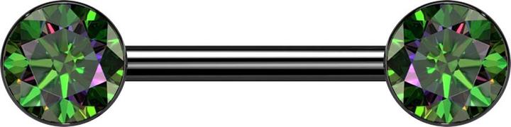 Image du produit Star Piercing Barbell Threadless noir avec deux demi-sphères en cristal noir foncé multicolore (Titane G23, sans laiton)