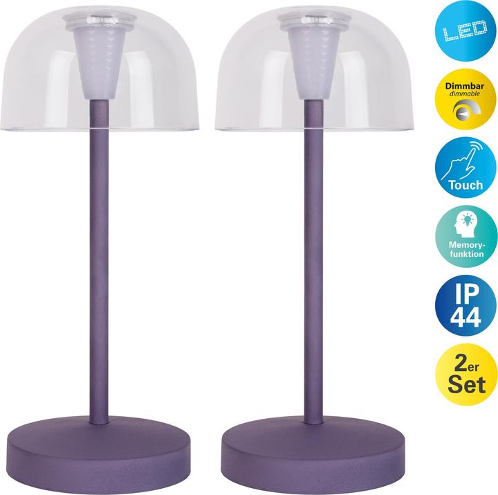 Actual product image Näve Akku- Tischleuchte GOMBA brombeere 2er Set (87 lm)