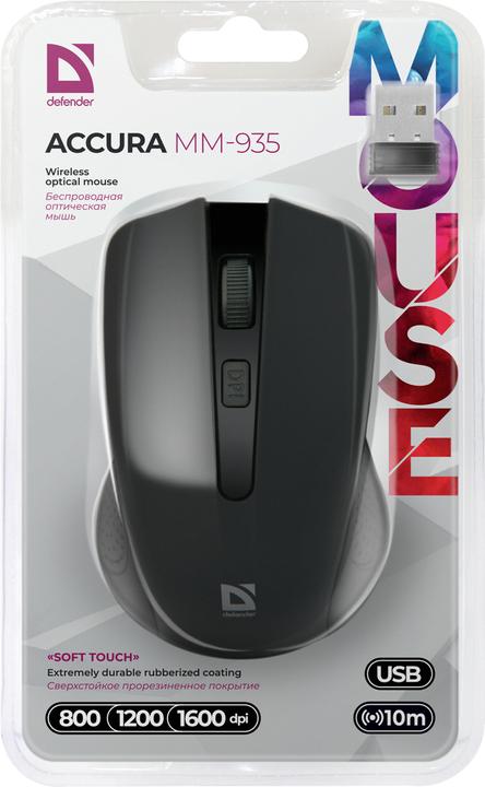 Actual product image Defender Accura MM-935 Mouse Ambidextrous RF Wireless Optical 1600 DPI (Wireless)