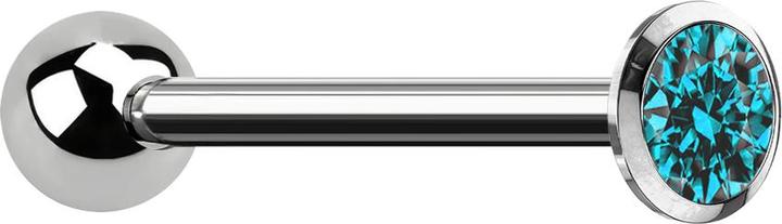 Star Piercing Barbell Innengewinde silber mit Kugel und Kristall aqua (ohne Messing, Titan G23)