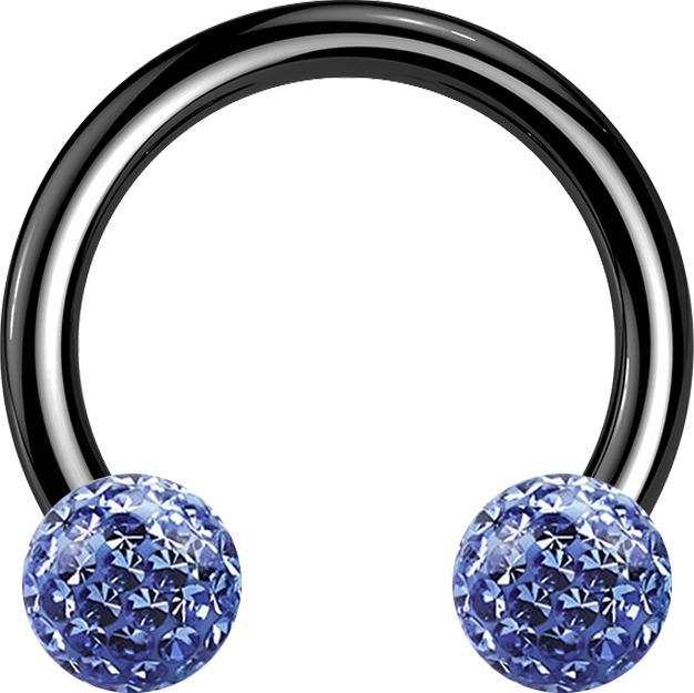 Image du produit Star Piercing Circular Barbell noir avec deux boules de cristal bleu clair époxy de protection (Titane G23, sans laiton)