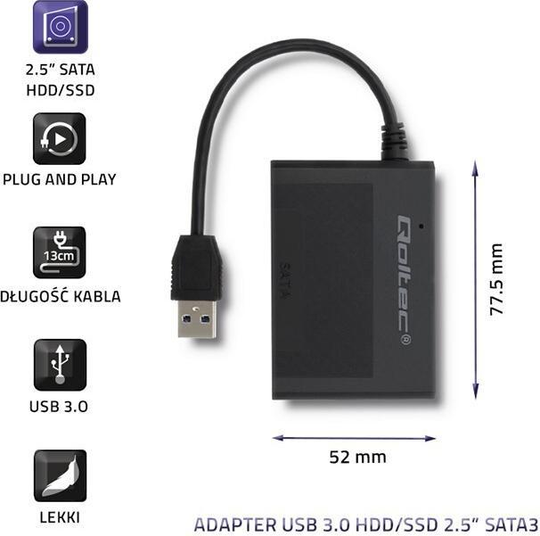 Produktbild Qoltec Hard Drive Adapter USB 3.0 HDD/SSD (SATA, USB 3.0)