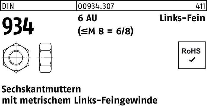 Produktbild Sechskantmutter DIN 934 links M 30 x 1,5 -LH 6 Automatenstahl (M30)