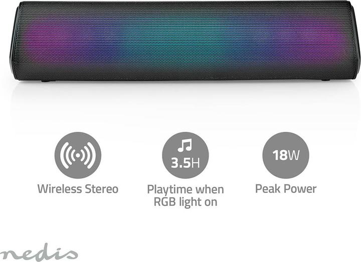 Actual product image Nedis Bluetooth® speaker | max. battery life: 6 hrs | tabletop design | 18 W | stereo | built-in (6 h, Battery operated)
