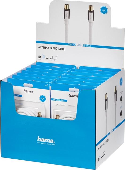 Image du produit Hama Câble d'antenne coaxial-fiche-coaxial-coupleur, tissu, doré, 3,0 m, 100 dB, blanc (100 dB, Câble d'antenne)