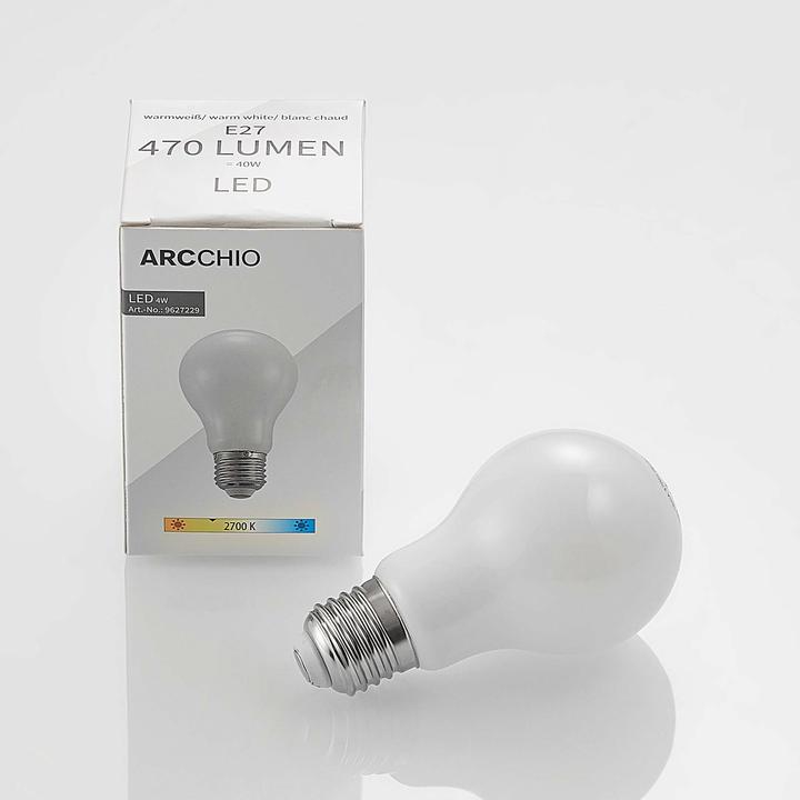Actual product image Arcchio LED lamp E27 4W 2,700K dimmable, opal (E27, 4 W, 470 lm, 1 x, E)