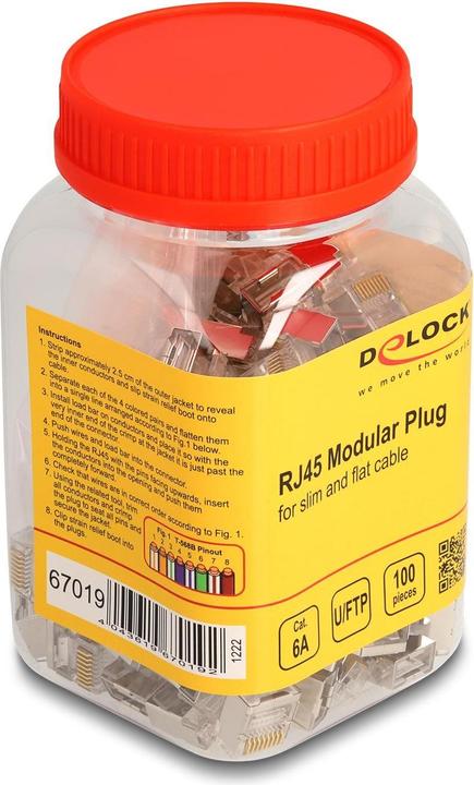 Actual product image Delock RJ45 Modular Plug Cat.6A for Slim and Ribbon Cable Set of 100 (Network cable plug)