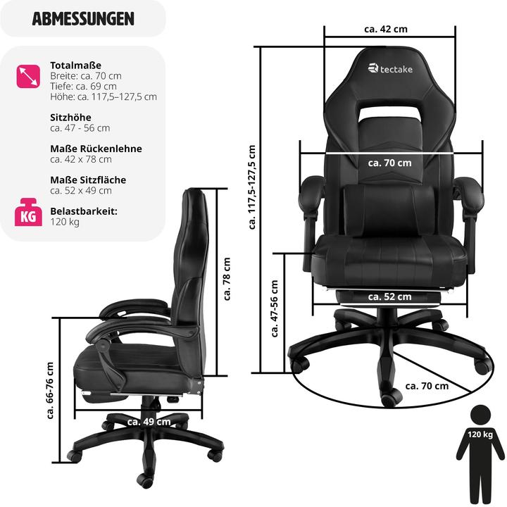 Actual product image tectake Gaming chair Comodo | With footrest