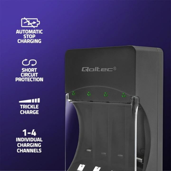 Immagine prodotto Qoltec 50653 Caricabatterie per Ni-MH tipo R03/AAA R6/AA (1 pz., AAA, AA, 3000 mAh)