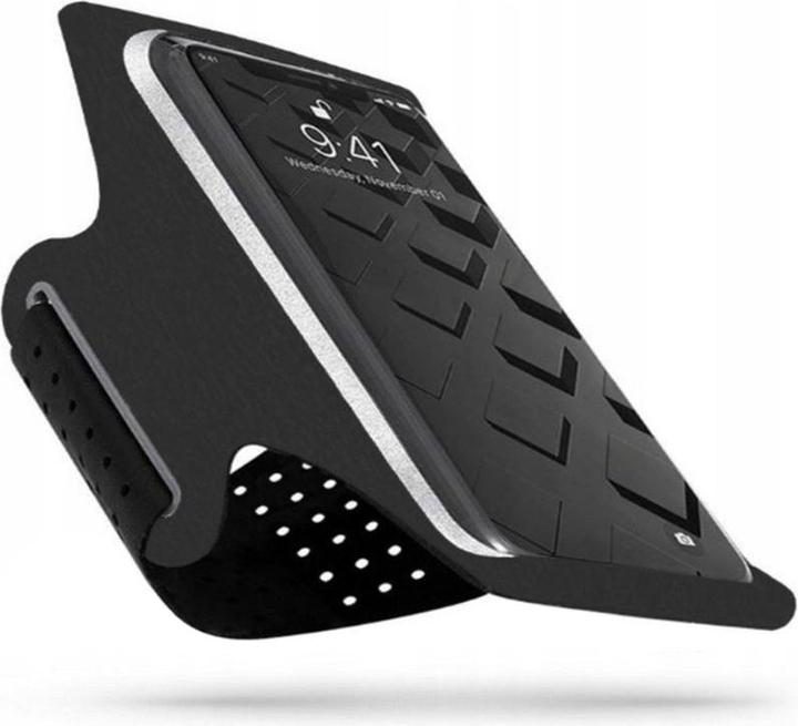 Techsuit - Sports Armband (TH10) - with Headphones Cable Clips, for Phones, max 7" - Black / Gray