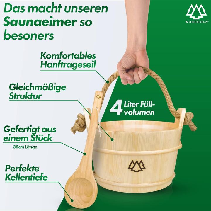Actual product image Nordholz Sauna bucket with trowel, Nordic spruce