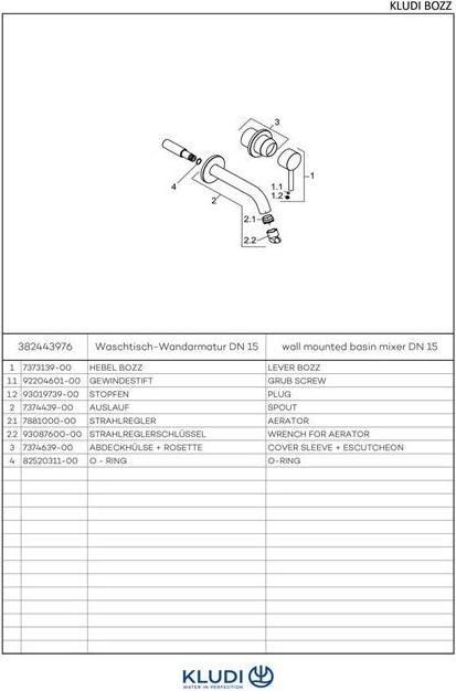 Actual product image Kludi BOZZ concealed two hole wall mounted basin mixer, spout 18 cm