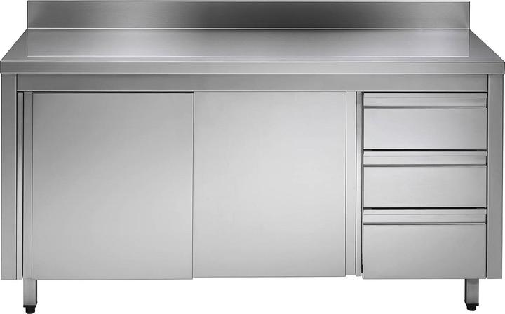 Image du produit Gastro Hero Armoire de travail ECO en inox avec porte battante et tiroirs avec rebord (140 cm, 85 cm)