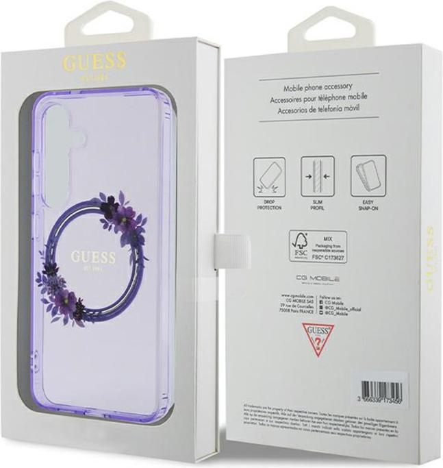 Actual product image Guess GUHMS24SHFWFCU S24 S921 fioletowy/purple hardcase IML Flowers Wreath MagSafe (Samsung Galaxy S24)