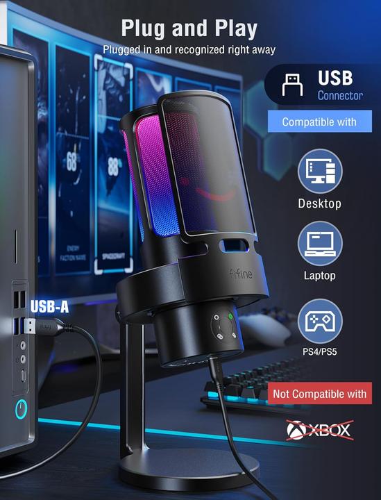 Produktbild Fifine A8PLUS USB Microphone for Recording and Streaming on PC and Mac, with 3 RGB Modes