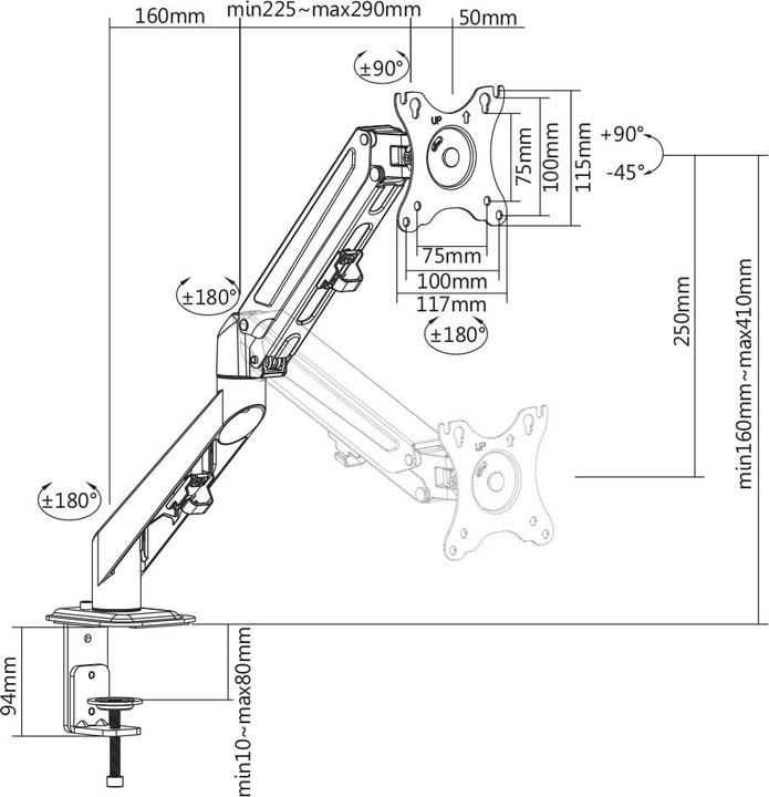 Actual product image Prokord Gas Spring Monitor Arm Lc12 (Table, 27.01")