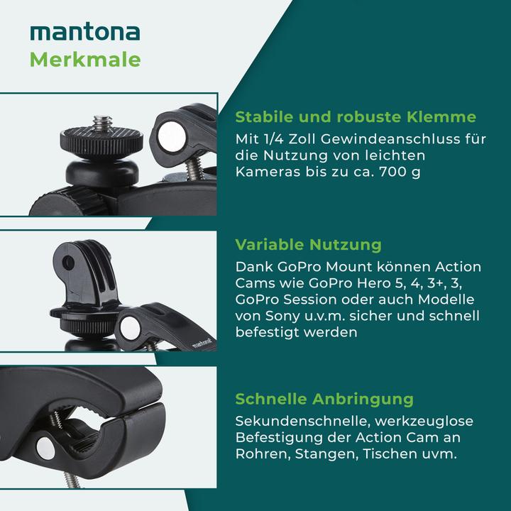 Produktbild mantona Klemmhalterung XL (Hero 6, Hero 7, Hero 3+, hero 5, Hero 4, Hero 3, Hero 2)