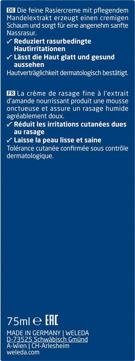 Valeurs nutritives et ingrédients Weleda Rasiercreme (75 ml, Crème à raser, Gel de rasage)