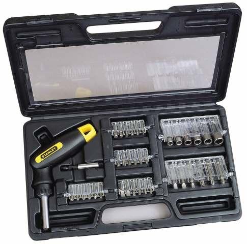 Stanley Pistolen-Ratschenschraubendreher-Set (25-teiliger Ratschenkasten, schwenkbarer Gelenkgriff (Pin-torx, Hex, Pozidriv-Kreuzschlitz (PZ))