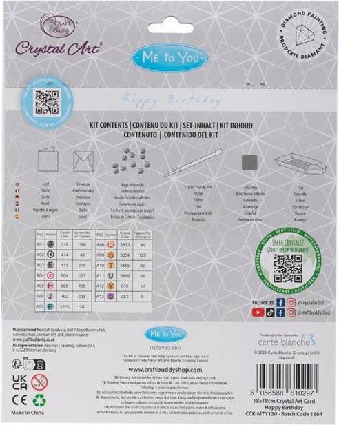 Produktbild Craft Buddy Crystal Art Card Kit Happy Birthday 18 x 18 cm