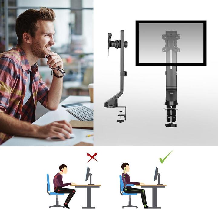 Immagine prodotto Supporto da tavolo per monitor, 1 schermo fino a 32ö, con vite a testa zigrinata (Tavolo, 32")