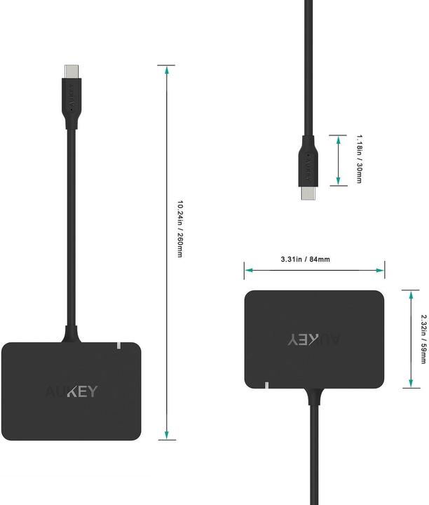 Produktbild Aukey 4-Port USB-C zu (HDMI, USB 3.0, 5.90 cm)