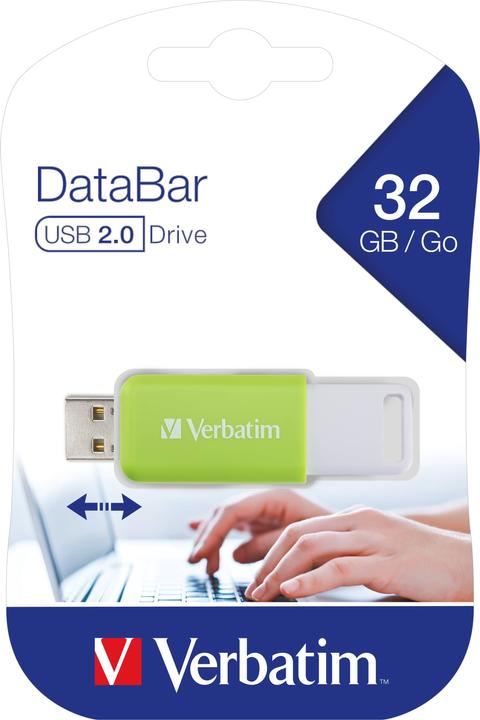 Actual product image Verbatim DataBar USB 2.0 32GB Green (32 GB, USB-A, USB 2.0)