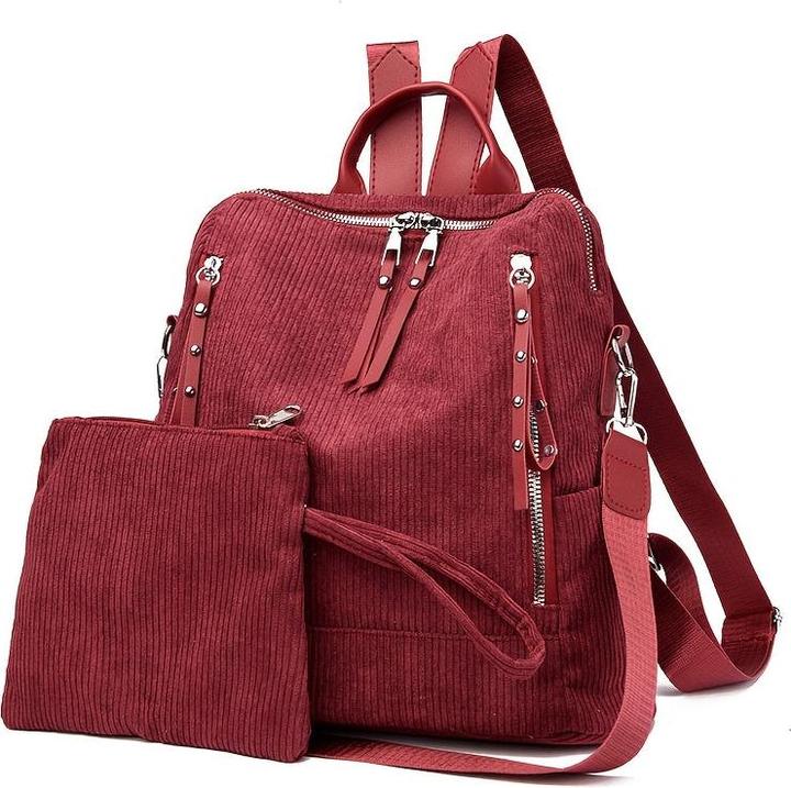 Immagine prodotto Only-Bags.Store Elegante zaino in velluto a coste - spazioso e versatile con cinghie regolabili, chiusura a zip per