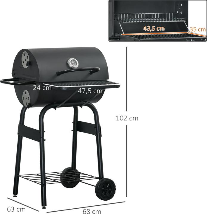 Immagine prodotto Outsunny Griglia per barbecue con coperchio e ripiani (35 cm)