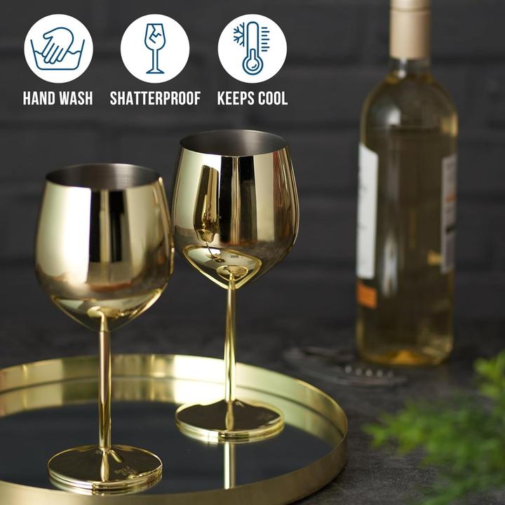 Produktbild Oak & Steel Edelstahl Weingläser Gold 2er-Set (50 cl, 2 Gläser, Weingläser Set)