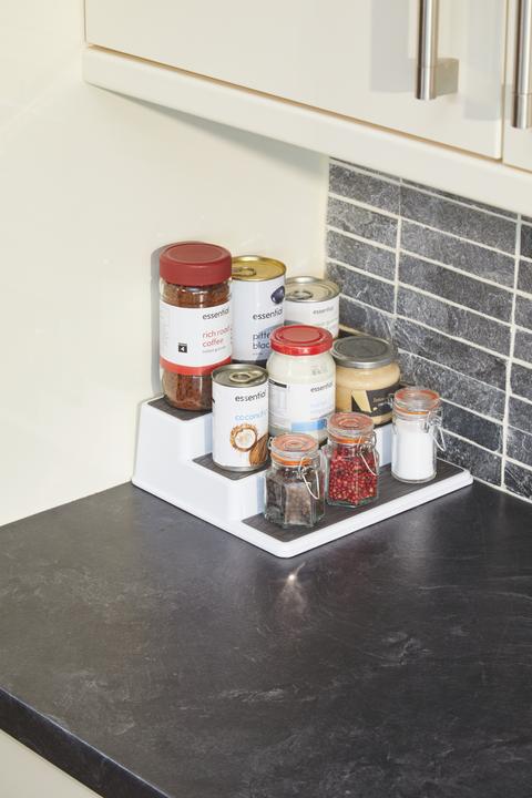 Actual product image Copco Three Tier Cupboard Shelf Organiser, Each Step Is 3.5cm High, 26x23x8.5cm, Labelled