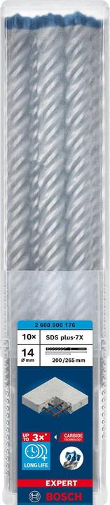 Immagine prodotto Bosch Professional Zubehör Trapano a percussione Expert SDS plus-7X, 14 x 200 x 265 mm, 10 pezzi. (14 millimetri)