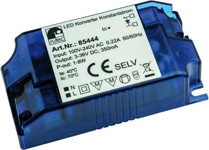 Produktbild Rutec LED Konverter, 350mA, 1W-8W, 3-36V, 100-240V AC, Schraubanschluss, statisch