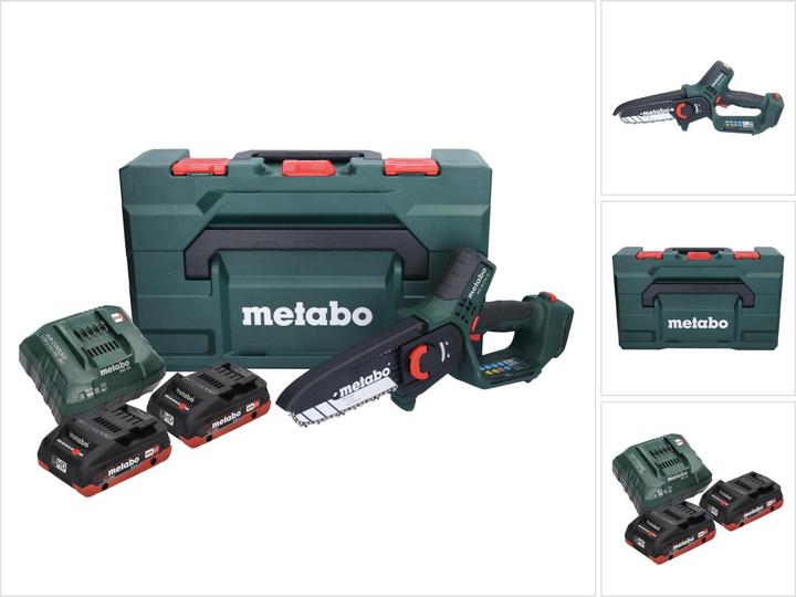Produktbild Metabo MS 18 LTX 15 Akku Gehölzsäge 18 V 15 cm 5 m/s + 2x Akku 4,0 Ah + Ladegerät + metaBOX (Akku Kettensäge)