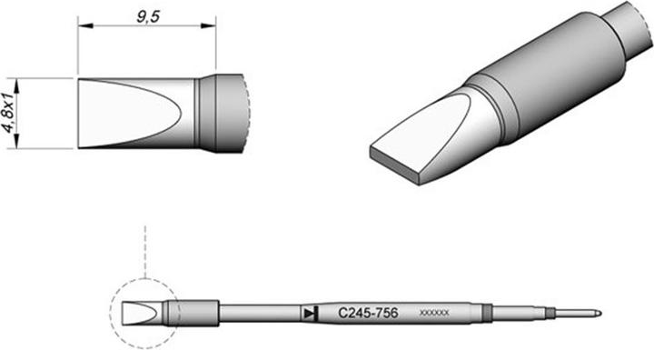 Produktbild JBC Lötspitze Serie C245 Meisselform, C245756/4,8 x 1,0 mm, gerade, High Thermal