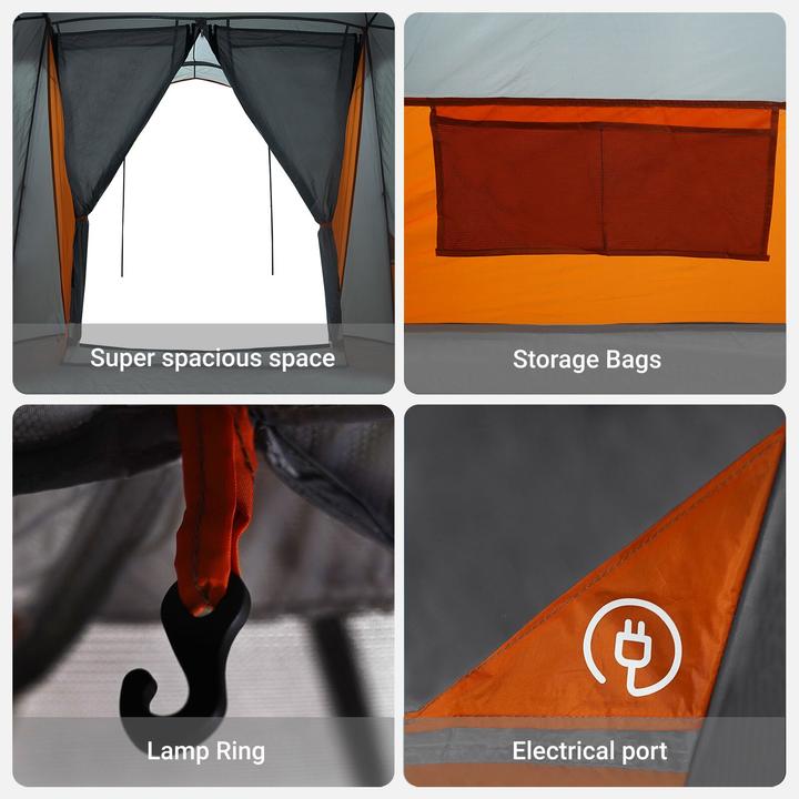 Actual product image VidaXL Family tent with windows Dome grey and orange for 6 people Waterproof (Dome tent, 6 persons)