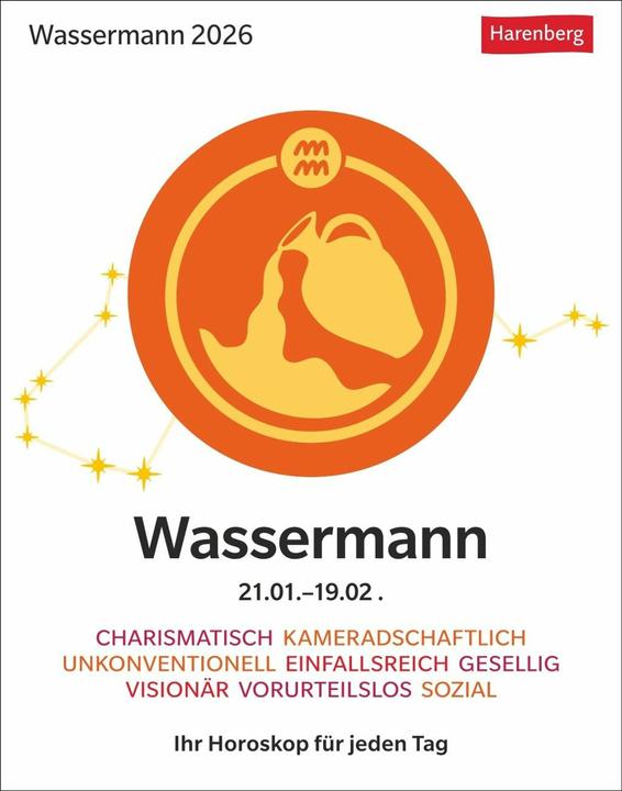 Immagine prodotto Harenberg Wassermann Sternzeichenkalender 2026 - Tagesabreisskalender - Ihr Horoskop für jeden Tag (Copertina rigida, Tedesco)