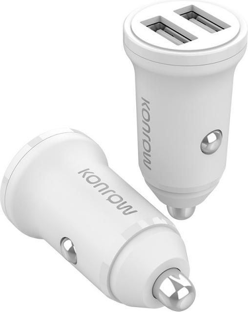 Actual product image Konrow KCC12AAW - Cigar Lighter Adapter 2 USB A Ports - 12W Fast Charge, White (Compatible, B